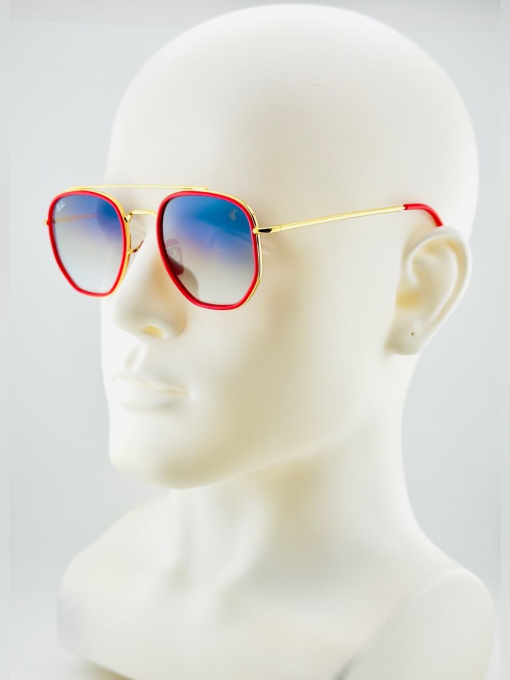Ray-Ban Scuderia Ferrari Sunglasses RB3748M Gold Frame Light Blue Gradient Lens - Picture 4 of 15